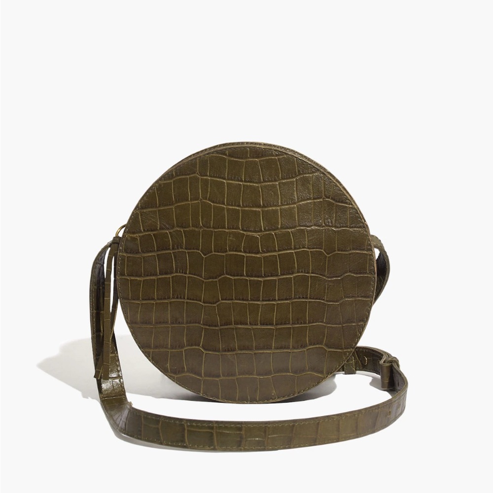 Madewell Olive Croc-Embossed Round Crossbody Bag